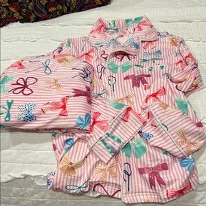 Pink Lily Striped Bow Print women’s Pajama Set